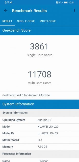 Resultado en Geekbench Huawei Mate 30 Pro