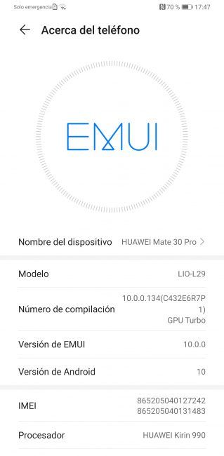 Sistema del Huawei Mate 30 Pro