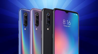 Xiaomi Mi 9 fondo azul con rayos