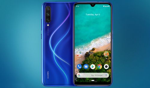 Xiaomi Mi A3 sobre fondo azul