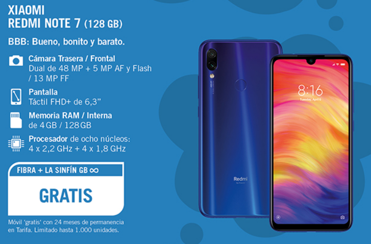 Xiaomi Redmi Note 7 gratis en Yoigo