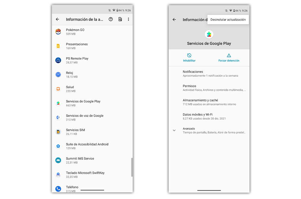 Desinstalar aktualisering af Google Play Services