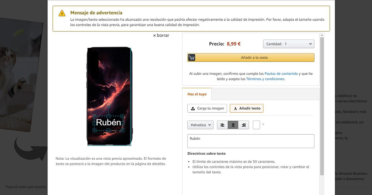 Personalizar la funda móvil con texto