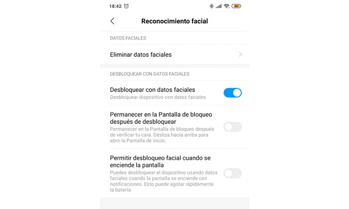 Reconocimiento facial mi 9