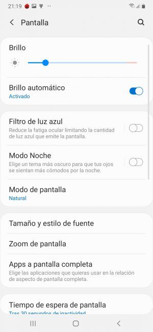 Opciones pantalla Samsung Galaxy M30s