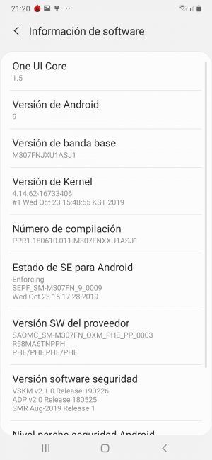 Software del Samsung Galaxy M30s