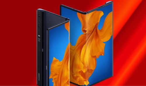 Huawei Mate XS sobre fondo rojo
