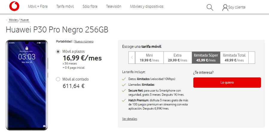 Huawei p30 pro en Vodafone