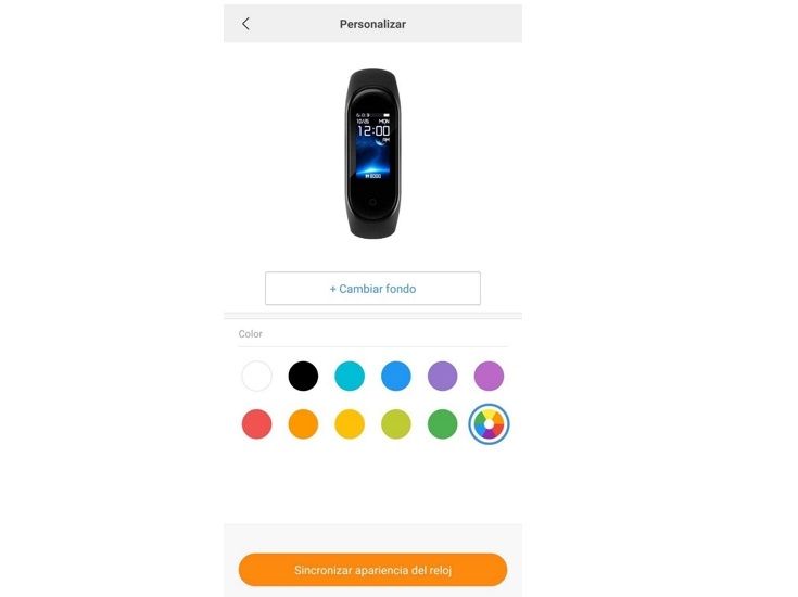 Mi Band 4 cambiar color hora