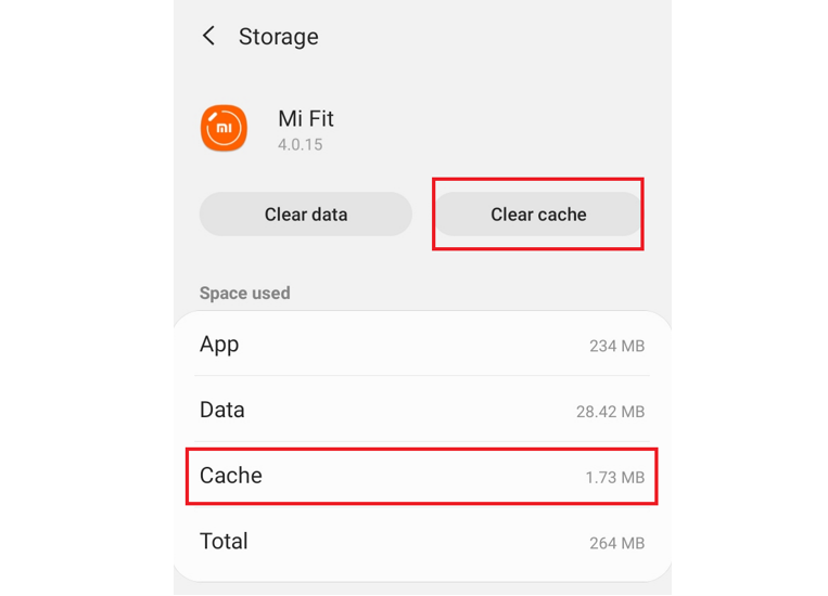 Mi Fit borrar cache