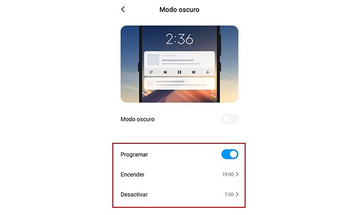 Programar modo oscuro Xiaomi MIUI 11