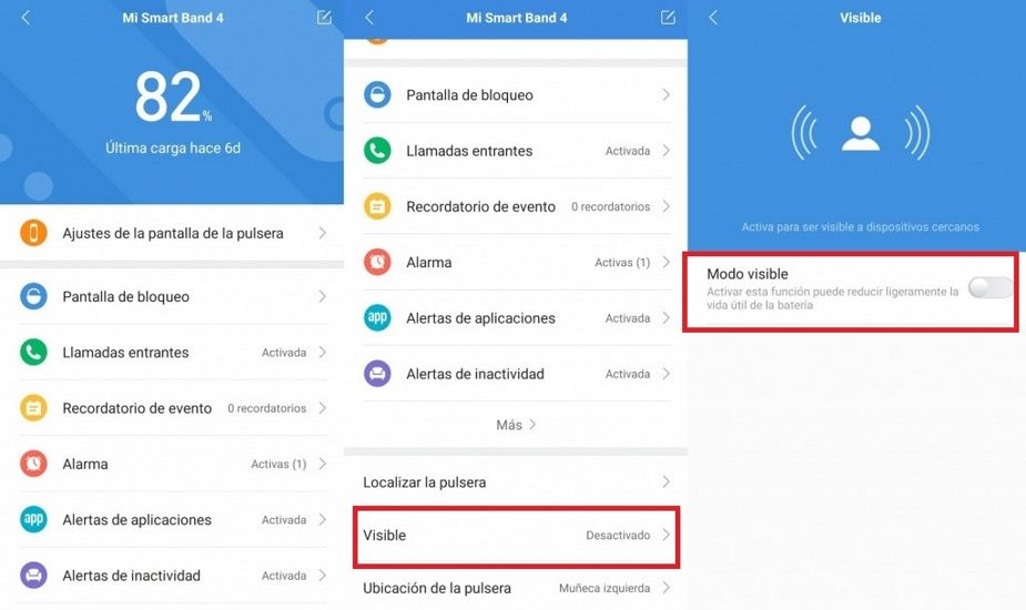 botones activacion de la Xiaomi Smart Band