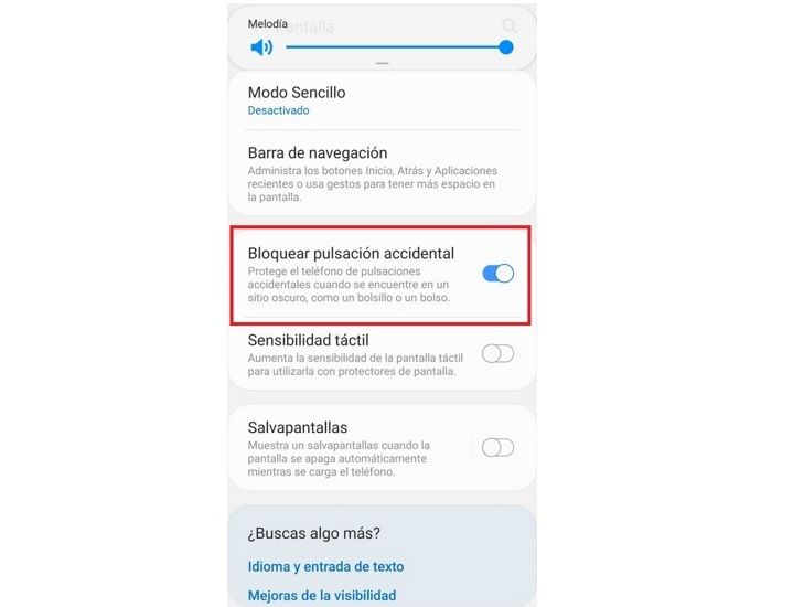 evitar pulsacion accidental samsung