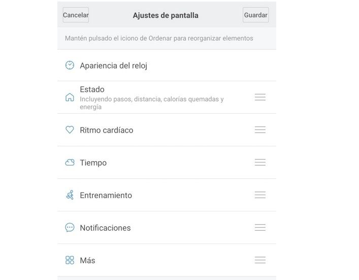 orden menús Mi Band 4