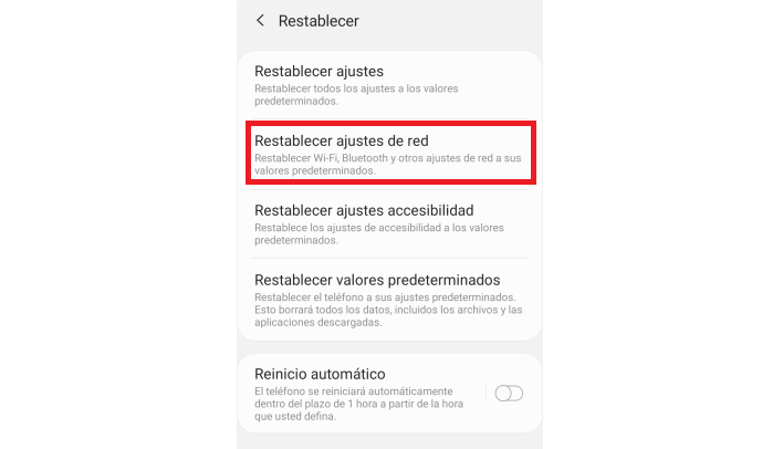 restablecer ajustes de red
