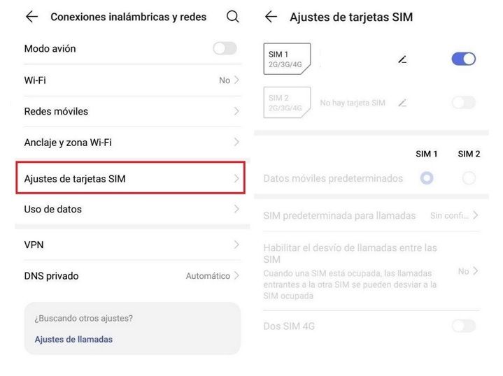 ajustes de tarjeta sim