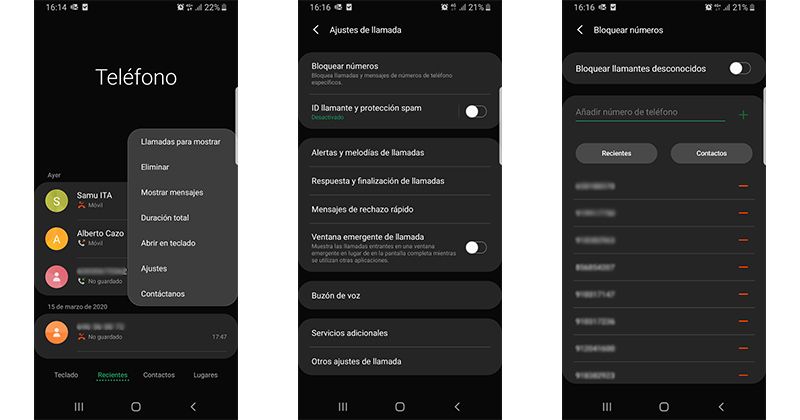 bloquear llamadas móviles samsung