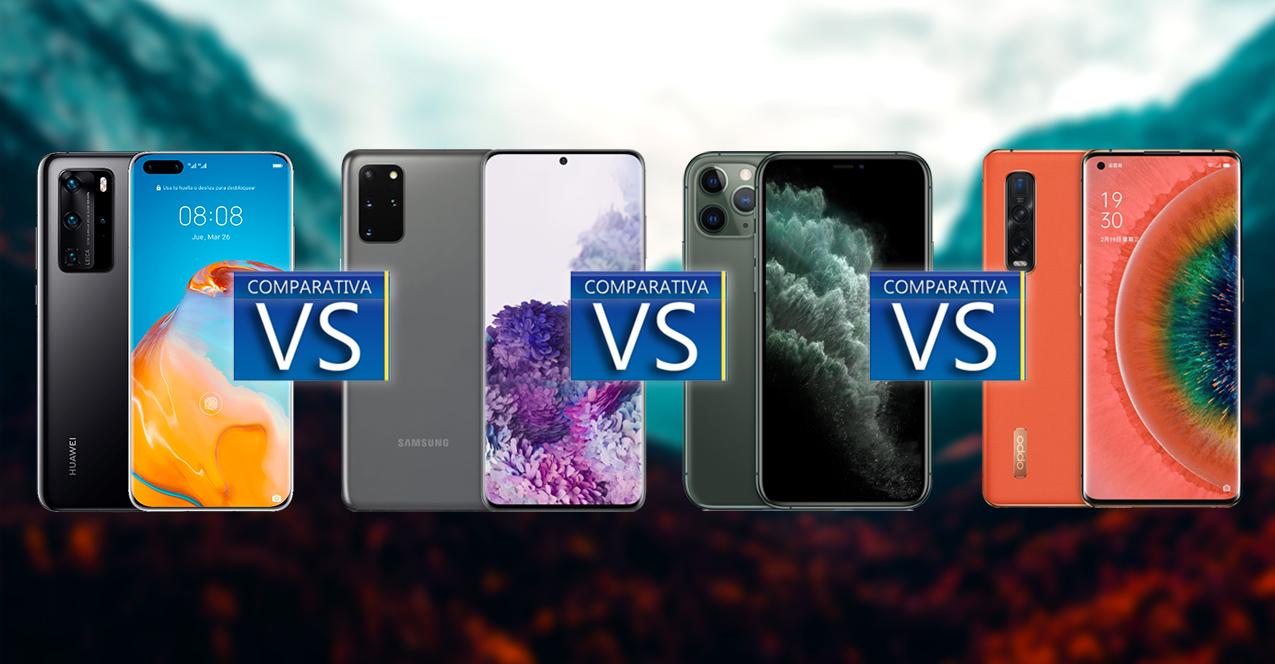comparativa huawei p40 pro galaxy s20 pro iphone 11 pro oppo find x2 pro