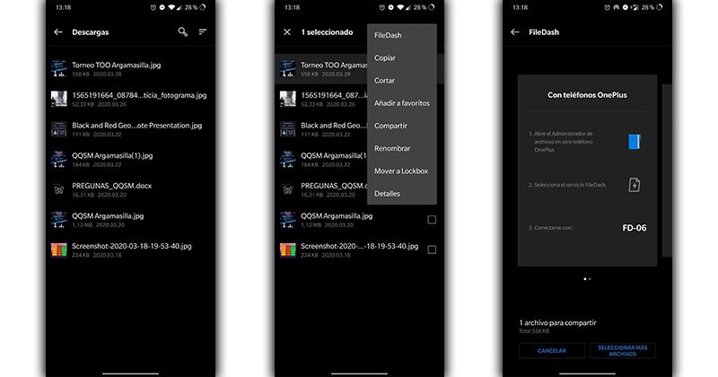 compartir archivos oneplus filedash