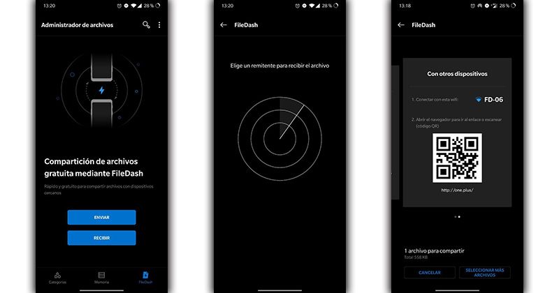 compartir recibir archivos oneplus rapido
