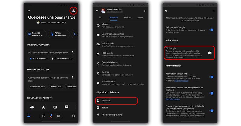 Desactivar asistente de Google