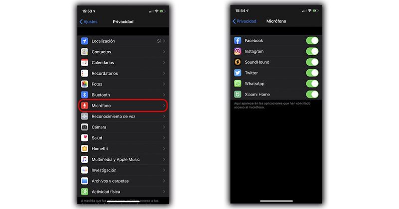 Eliminar permisos microfono iphone