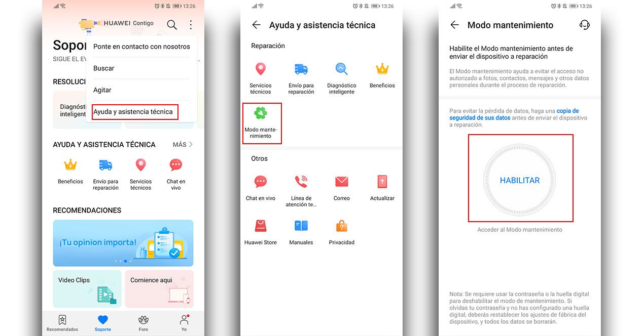 Modo mantenimiento Huawei