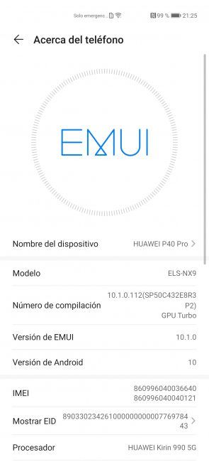 Datos sistema Huawei P40 Pro