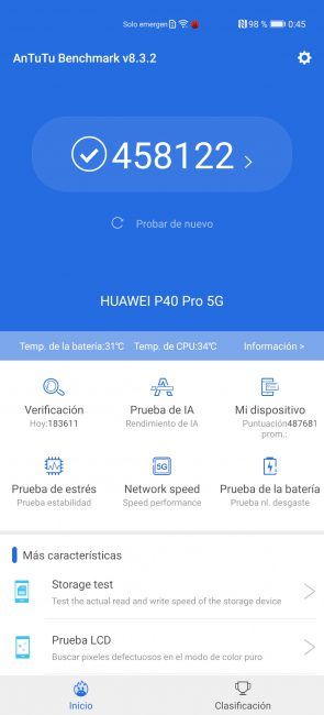 Resultado en Antutu Huawei P40 Pro