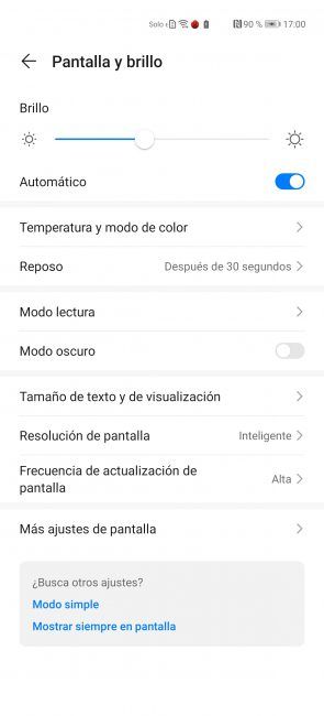 Opciones pantalla en el Huawei P40 Pro