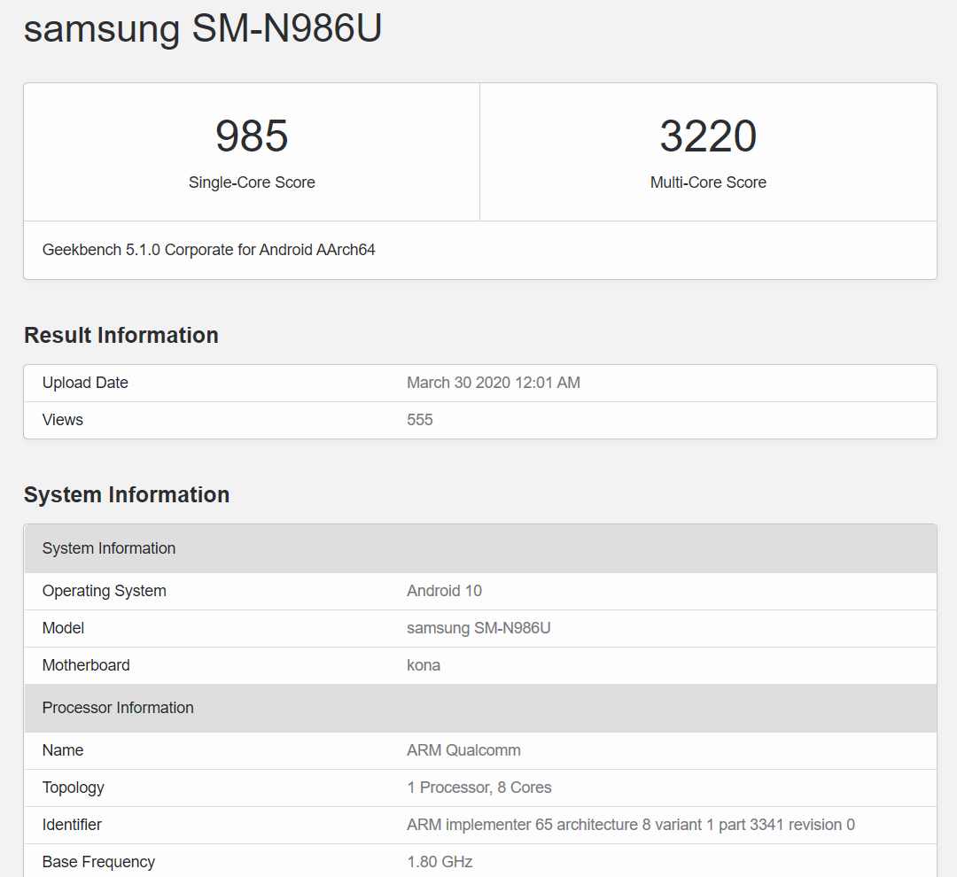 geekbench note 20