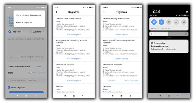 generar registro errores móviles xiaomi