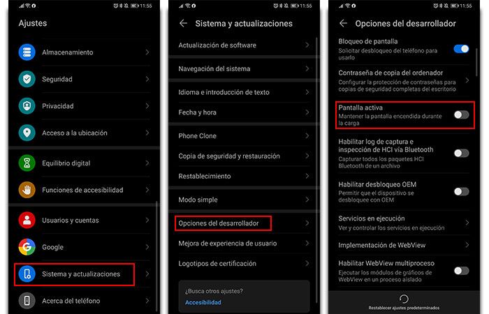 pantalla siempre activa
