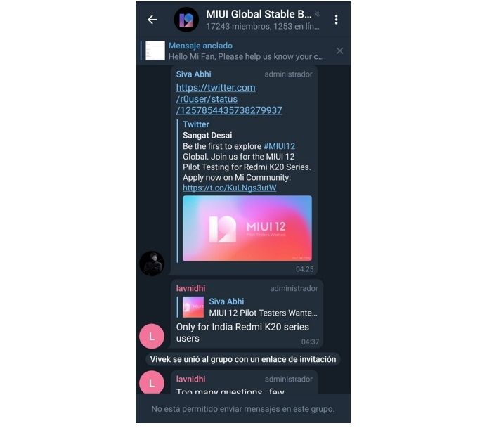 MIUI 12 en Telegram