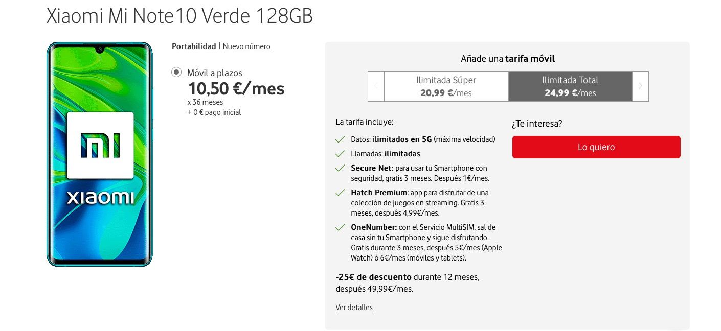 Mi Note 10 Vodafone