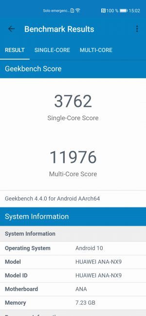 Ressultado Geekbench con el Huawei P40