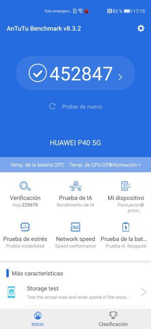 Resultado en Antutu con el Huawei P40