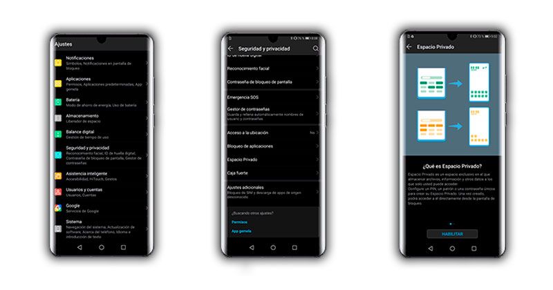 activar espacio privado huawei