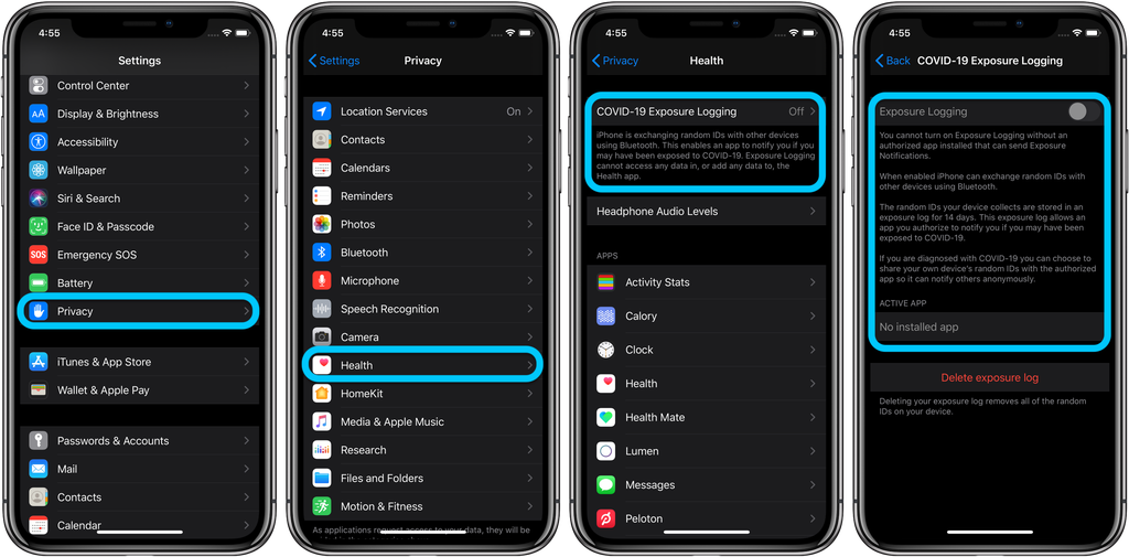 apagar alertas covid ios