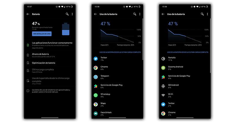 comprobar batería oneplus