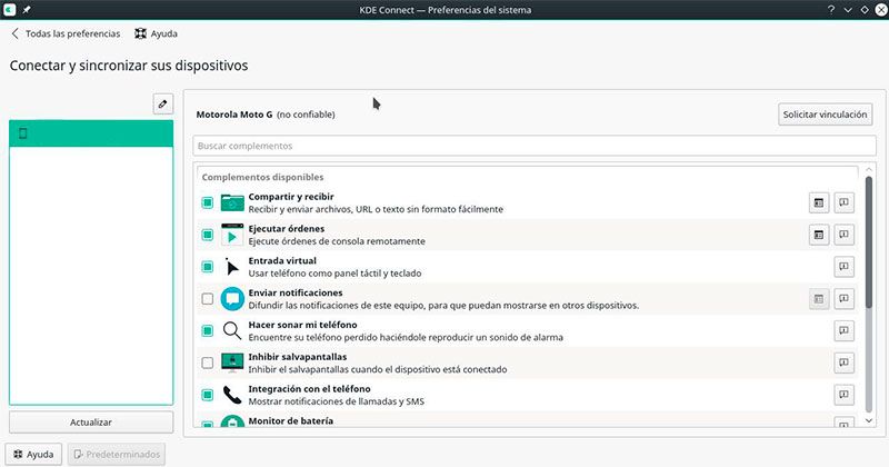 conectar android linux KDE connect
