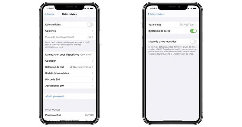 configurar datos móviles iphone