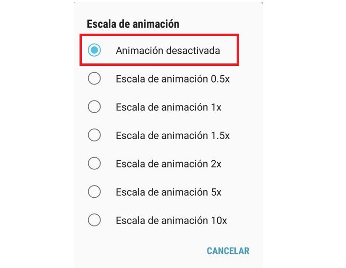 desactivar animaciones android one