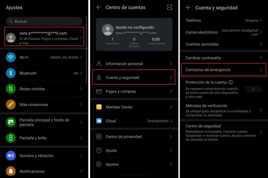 huawei contactos de emergencia