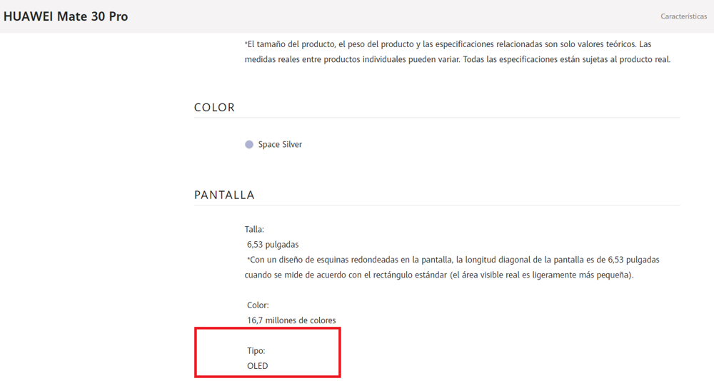 huawei mate 30 pro especificaciones de pantalla