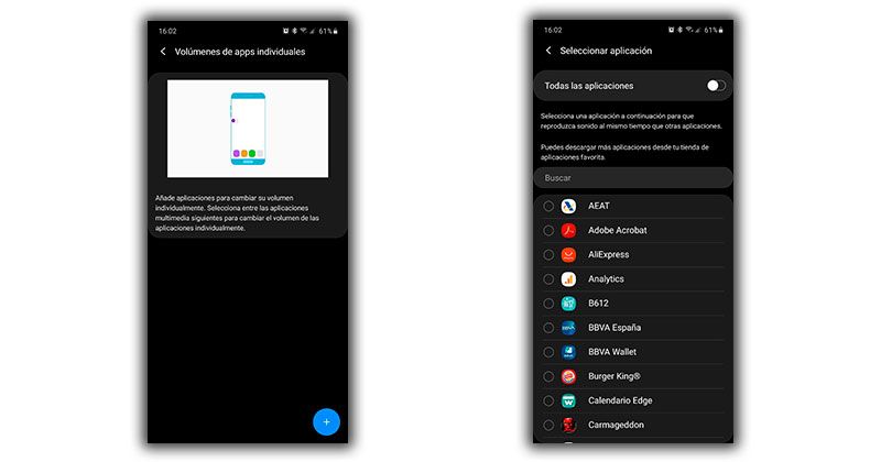 volumen apps samsung
