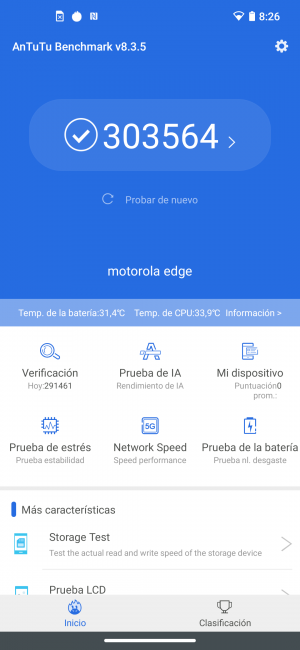 Resultado en AnTuTu con el Motorola Edge