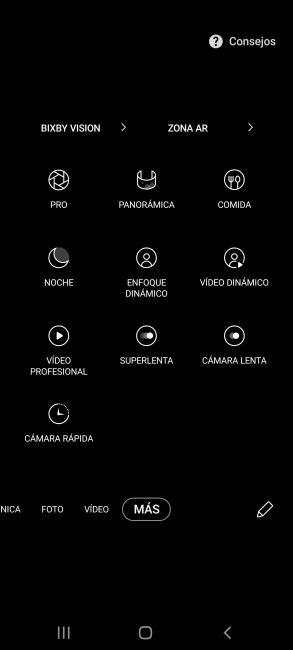 Opciones de uso de la aplicación cámara del Samsung Galaxy S20+