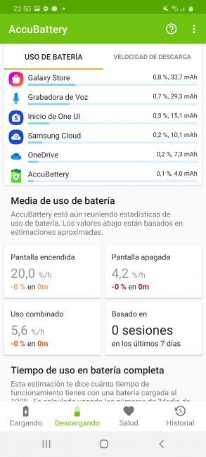 Datos de la batería del Samsung Galaxy S20+