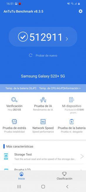 Resultado en AnTuTu con el Samsung Galaxy S20+